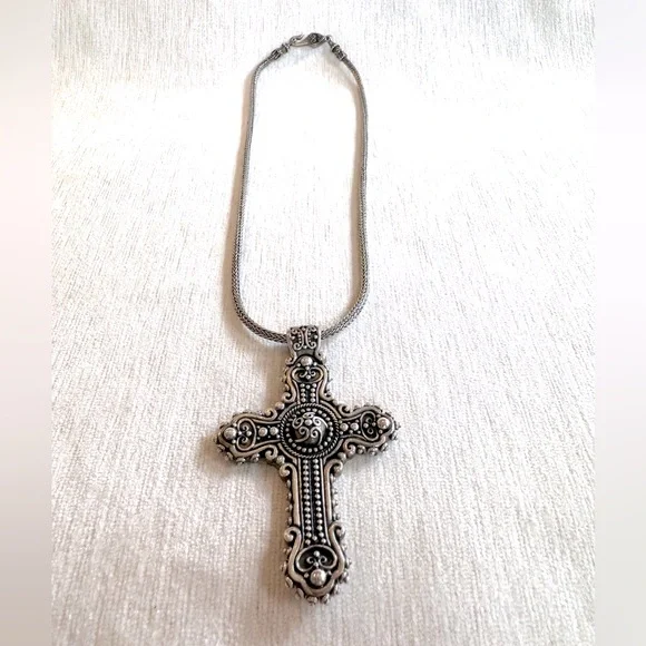 Brighton Bali Sterling Silver Large Ornate Cross Necklace - Picture 3 of 10